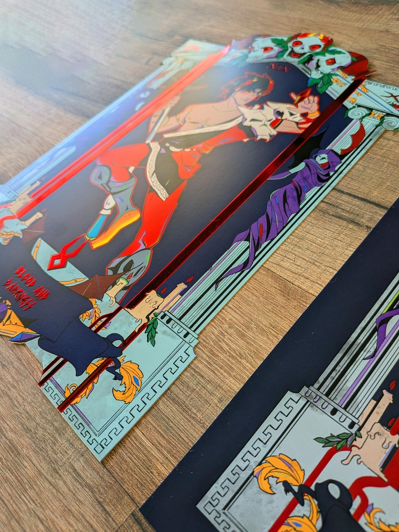 Hades illustration print, videogame, Zagreus, Chronos mythology greek, red foil premium print coated paper, god of blood darkness image 2
