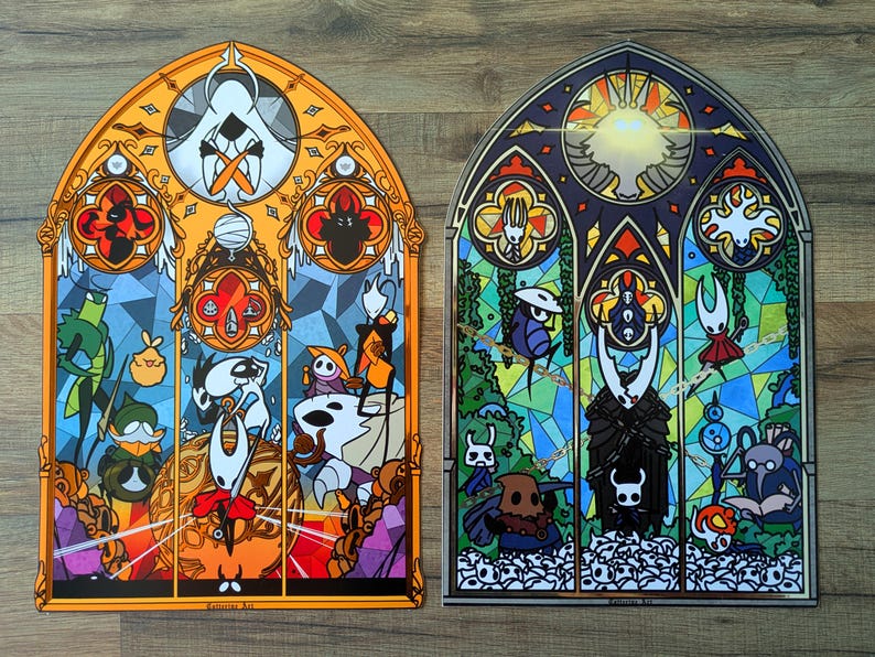 Illustrationstryck av Hollow Knight, indie-videospel, Silksong, The Knight Hornet Cornifer Quirrel Zote Cloth, silverstämpeltryck av bestruket papper bild 3