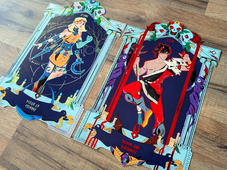 Hades illustration print, videogame, Zagreus, Chronos mythology greek, red foil premium print coated paper, god of blood darkness image 5
