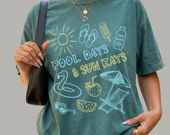 Pool Days Sun Rays Summer Tee | Comfort Colors® Poolside Vacation Shirt