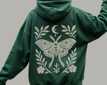 Luna Moth Hoodie | Linocut Style Cottagecore Sweatshirt
