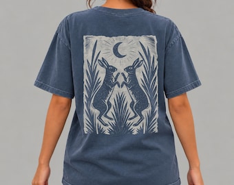 Folk Art Hare & Moon Back Print Tee | Forestcore Rabbit Shirt