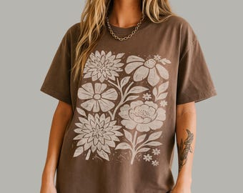 Cottagecore Wildflower Shirt | Floral Linocut Style Graphic Tee
