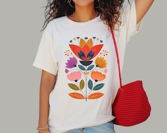 Scandi Folk Art Tee | Scandinavian Floral Graphic Shirt