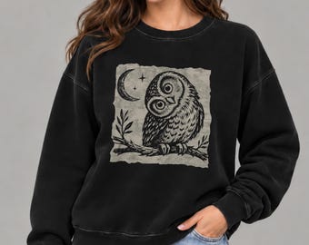 Curious Owl & Moon Comfort Colors Lightweight Crewneck Sweatshirt