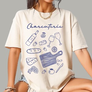 Charcuterie Doodle Comfort Colors Tee | Cheese & Wine Lover Shirt