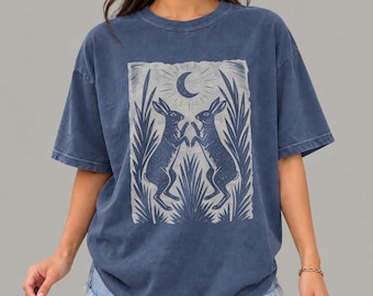 Folk Art Hare & Moon Tee | Forestcore Rabbit Shirt
