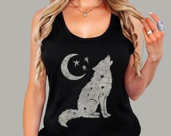 Celestial Wolf and Moon Racerback Tank