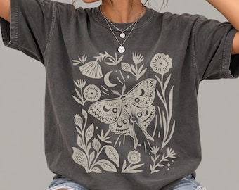 Folk Art Luna Moth Tee | Celestial Midnight Butterfly Shirt