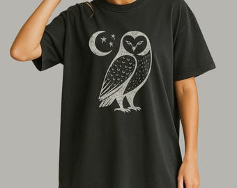Celestial Barn Owl Shirt| Mystical Moon Tee