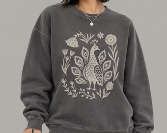 Folk Art Peacock Comfort Colors Lightweight Crewneck Sweatshirt