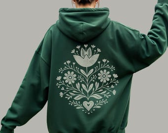 Floral & Bloom Heart Hoodie | Scandinavian Flower Graphic Sweatshirt