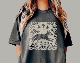Woodland Fox Folk-Art Shirt | Linocut Style Fox Tee
