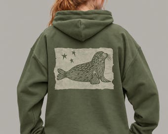 Harbor Seal Hoodie | Linocut Style Sweatshirt