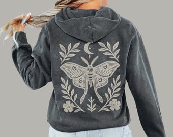 Comfort Colors Luna Moth Hoodie | Linocut Style Cottagecore Sweatshirt