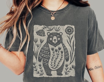 Floral Forest Bear Tee | Vintage Inspired Folk Art Shirt