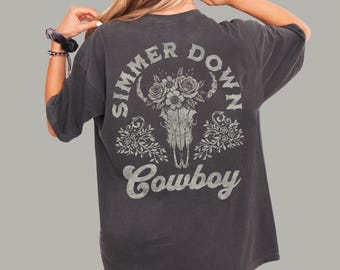 Floral Bull Skull Cowgirl Tee | Vintage Western Graphic | Country Rodeo Style