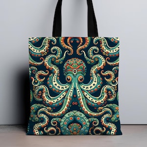 Octopus Tote Bag, Octopus Lover Gift, Octopus Ocean Art, Abstract Art Octopus, Beach Bag, Everyday Tote, Farmers Market Bag, Octopus Bag