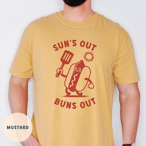 Sun's Out Buns Out Hot Dog T-Shirt, BBQ Party Shirt, Funny July 4th, Weirdcore Shirt, Grillin and Chillin, Retro Cartoon Graphic