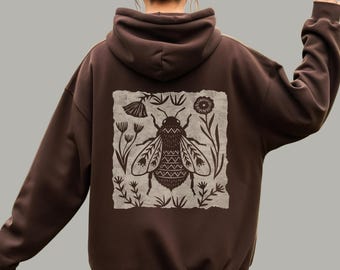 Floral Folk Art Bee Hoodie | Cottagecore Botanical Honey-Bee Graphic Sweatshirt