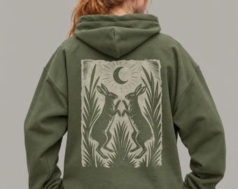 Folk Art Hare & Moon Hoodie | Forestcore Rabbit Sweatshirt
