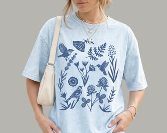 Wildflower Bird Tee | Cottagecore Flower Shirt