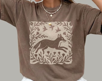 Woodland Fox Folk-Art Shirt | Linocut Style Fox Tee