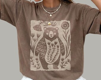Floral Forest Bear Tee | Vintage Inspired Folk Art Shirt