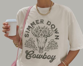 Floral Bull Skull Cowgirl Tee | Vintage Western Graphic | Country Rodeo Style