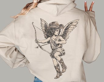 Western Cowboy Cupid Hoodie | Vintage Style Cherub Sweatshirt