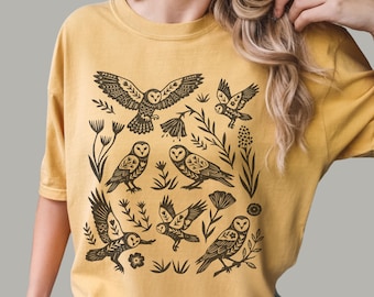 Cottagecore Floral Owl Shirt | Folk Art Tee