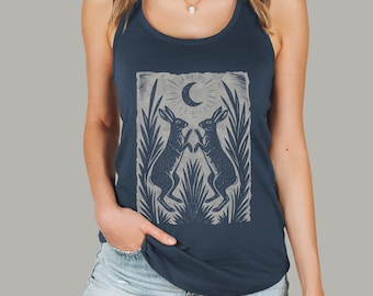 Folk Art Hare & Moon Racerback Tank | Forestcore Rabbit