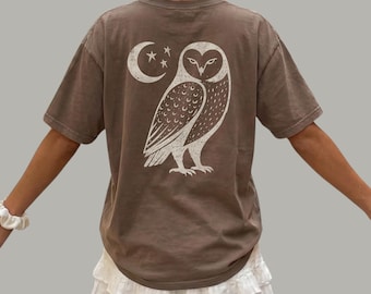 Celestial Barn Owl Shirt| Mystical Moon Back Print Tee