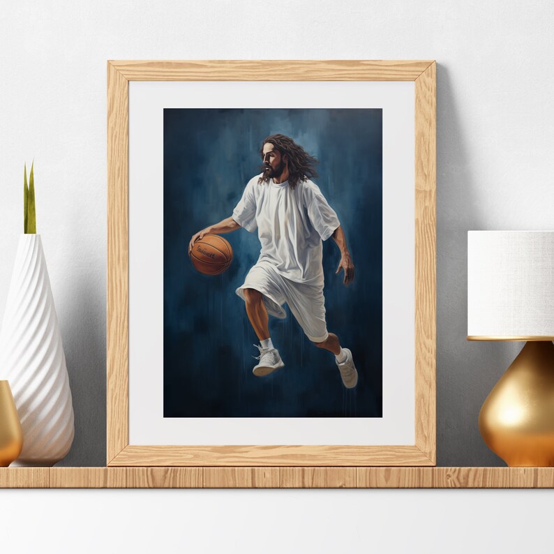 Sacred Dribble Jesus Basketball Art Print Etsy