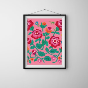 Roze bloem kruissteekpatroon | Eenvoudige bloemen-PDF | Bloem handborduurwerk | Heldere bloemenkaart | Moderne volkskunst creatief | DIY-foto