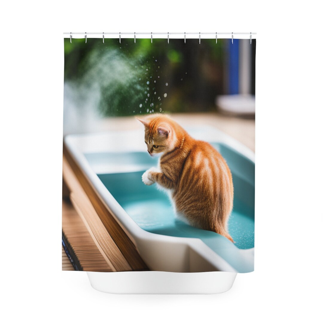 Polyester Cat Shower Curtain Etsy