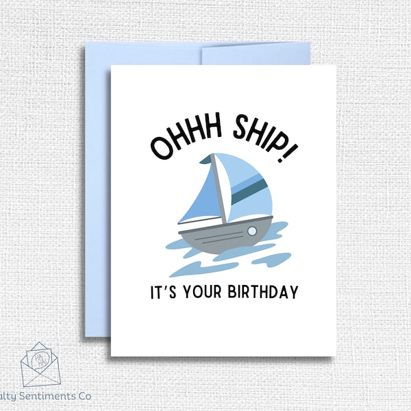 Oh Ship, It's Your Birthday | Greeting Card | Nautical | Ocean | Beach | Message