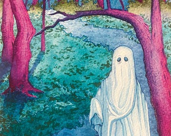 Ghost on a walk - Watercolor Painting Print