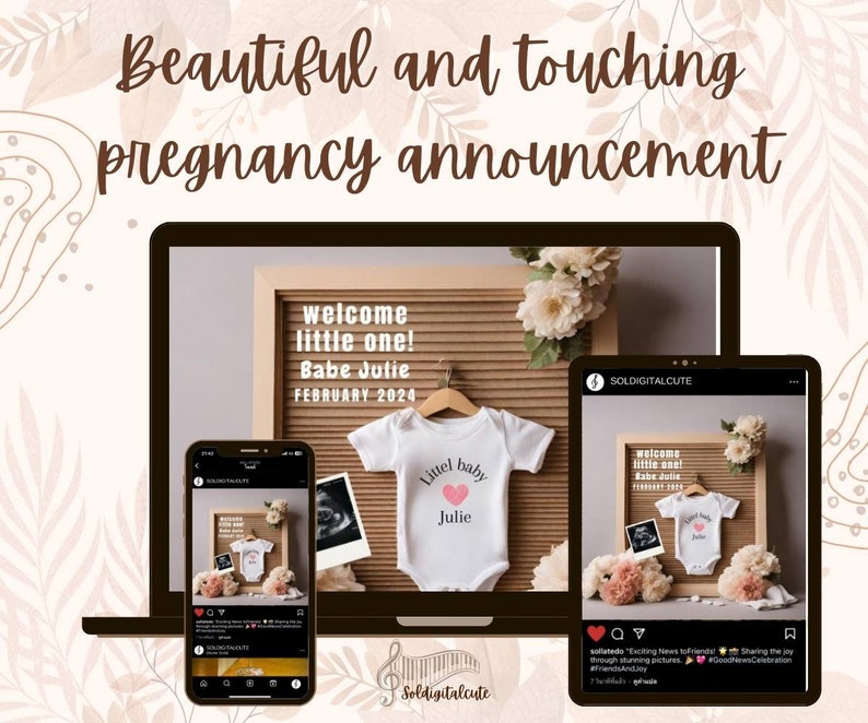 Pregnancy Announcement Digital CANVA, Digital Announcement Editable