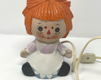 Vintage Lefton Raggedy Ann Night Light, 1970s Porcelain Lamp, Retro Nursery Decor