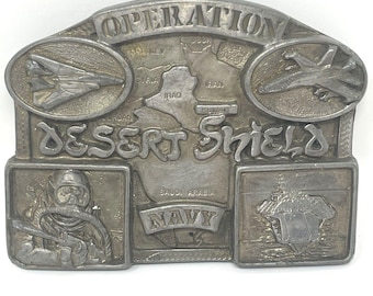 Vintage 1990 Operation Desert Shield US Navy Belt Buckle – Limited Edition Serialized Made USA