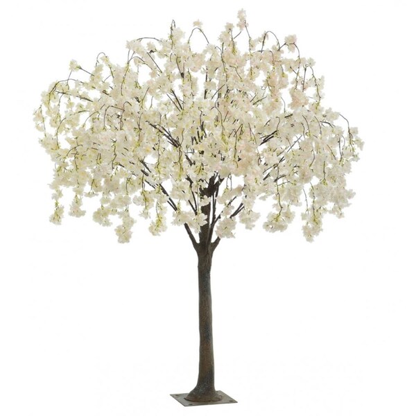 Artificial Trailing Cherry Blossom Tree in Cream - 1.8m high - Faux Oriental Flowering Tree with wide branches and hanging flowers.