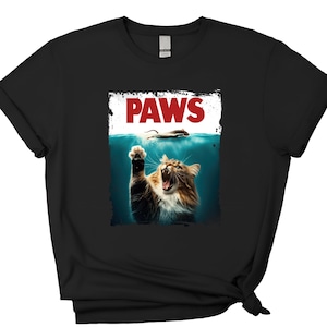 PAWS Parody T-Shirt, Funny Cat vs Mouse Design Shirt, Funny PAWS Shirt, Jaws Movie Parody Tee, PAWS T-Shirt