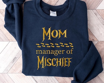 Trendy Mom Sweatshirt, Manager Of Mischief Shirt, Potter Mom Shirt, Magical Mom Shirt, Wizard Mom Shirt, Christmas Gift, Pottery Mom Sweater