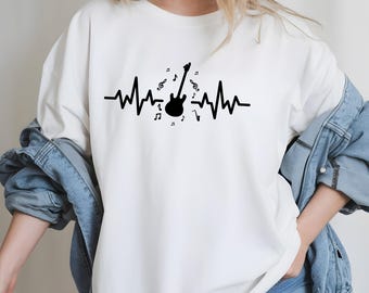 Heartbeat Guitar Shirt, Musician T-Shirt, Music Lover Tee, Gift For Friend, Casual Music Outfit, Gifts for Music lovers, Trendy T-Shirt
