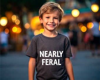 Nearly Feral Funny Kids Shirt, Modern Wild Child Toddler T-shirt, Cute Feline Besties Baby Bodysuit, Cat Lover Funny Gift for Kids