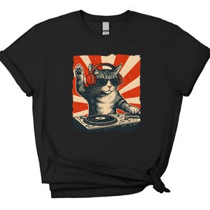 Music Lover Cat T-Shirt, Cat Day Shirt, Funny Rave Cat Tee, DJ Kitty Shirt, Party Cat DJ Graphic Tee, Cool Cat Lover Gift Idea
