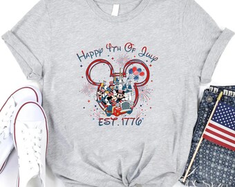 Disney Castle 4th of July T-Shirts, Disney Couple 4th Of July Gift Shirt, Minnie Ear Shirt, Mickey Head Tshirt, Independence Day Outfit