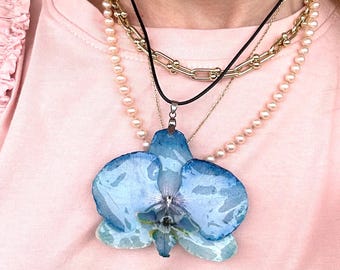 Real Mystic Orchid Epoxy Resin Pendant, Pressed Flower Necklace