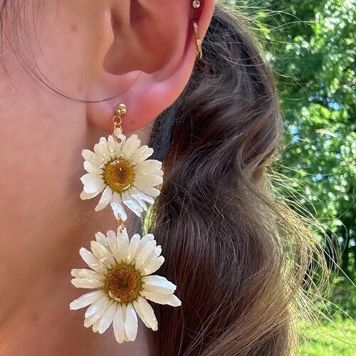 Daisy Flower Earrings For Women – Boho Acrylic Dangle Drop Earrings, Lightweight Stud Hoop, Gift For Her - View #3